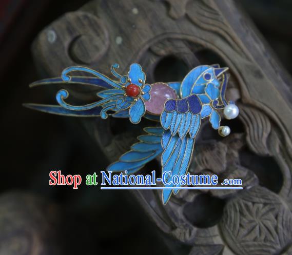 China Handmade Tourmaline Brooch Accessories Traditional Ancient Qing Dynasty Cloisonne Bird Jewelry