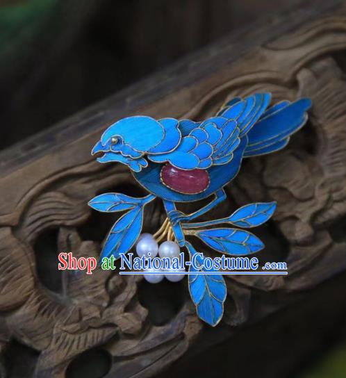 China Traditional Ancient Qing Dynasty Cloisonne Bird Jewelry Handmade Tourmaline Brooch Accessories