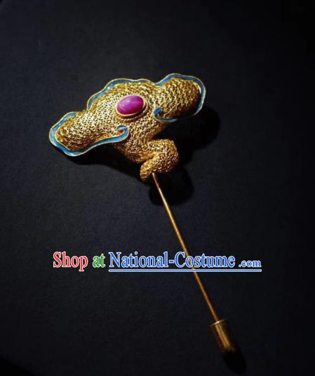 China Handmade Ruby Brooch Accessories Traditional Ancient Qing Dynasty Filigree Jewelry