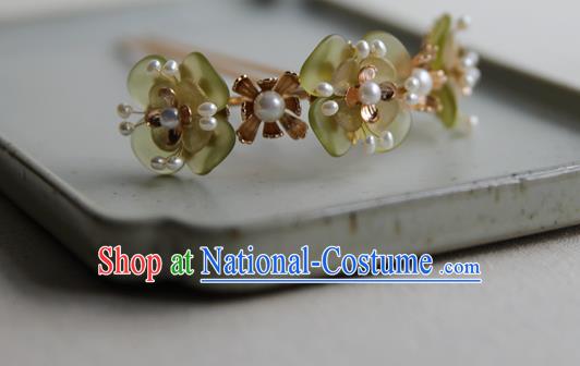 Chinese Ancient Song Dynasty Princess Green Plum Flowers Hairpin Traditional Hanfu Pearls Hair Stick