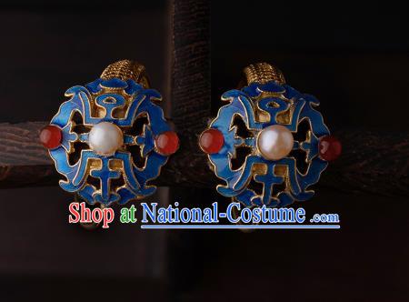 Chinese Ancient Qing Dynasty Court Woman Ear Jewelry Traditional Hanfu Earrings Cloisonne Accessories