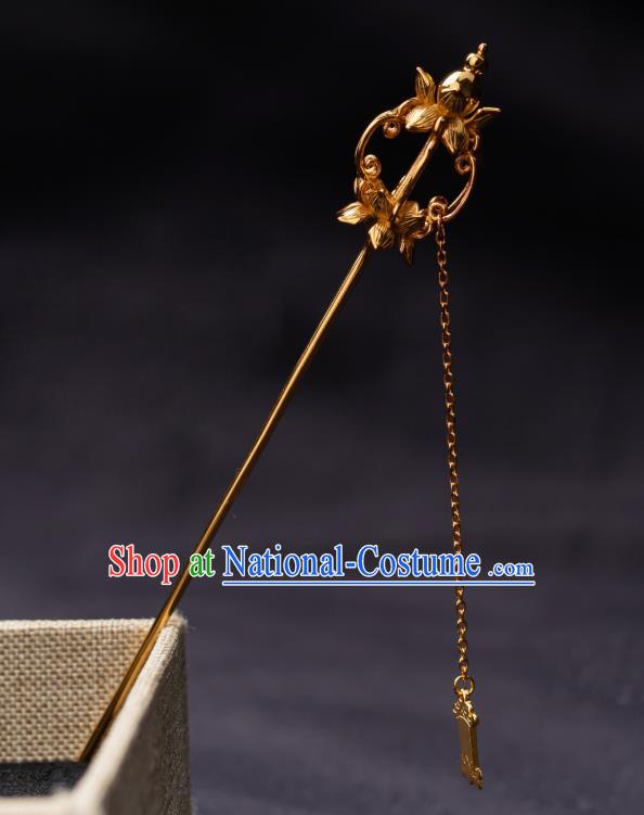 Chinese Traditional Ming Dynasty Empress Hairpin Ancient Queen Golden Lotus Tassel Hair Stick