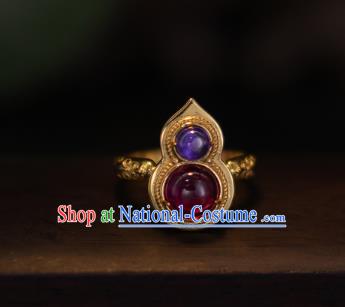 China National Golden Gourd Ring Jewelry Traditional Accessories Handmade Qing Dynasty Gems Circlet