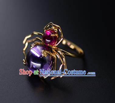 China National Golden Crab Ring Jewelry Traditional Accessories Handmade Ming Dynasty Amethyst Circlet