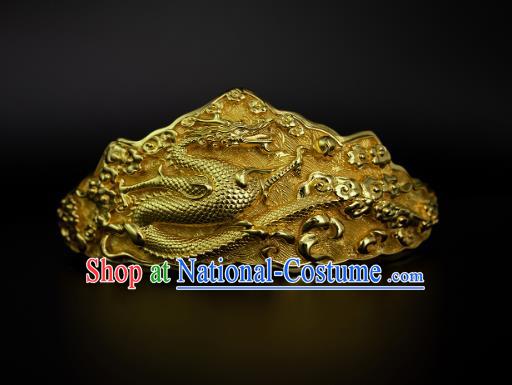 Chinese Handmade Ancient Emperor Hair Accessories Traditional Tang Dynasty Golden Dragon Hair Crown