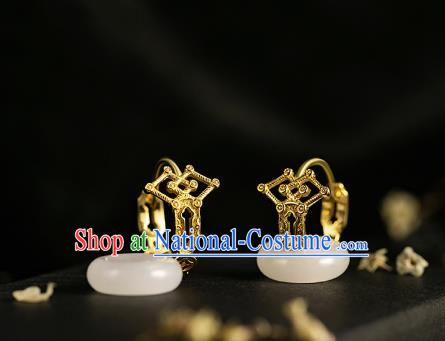 Chinese Ancient Empress Ear Jewelry Traditional Ming Dynasty Noble Woman Jade Earrings Accessories