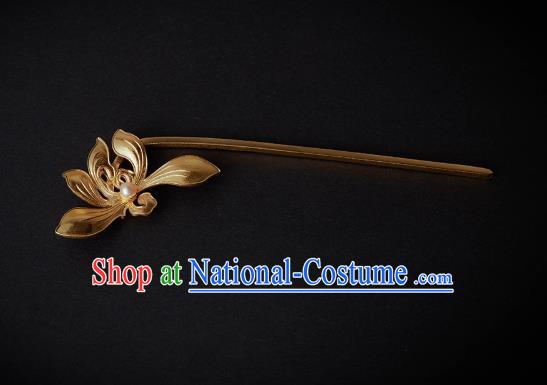 Chinese Ancient Princess Golden Mangnolia Hairpin Handmade Traditional Ming Dynasty Hair Accessories