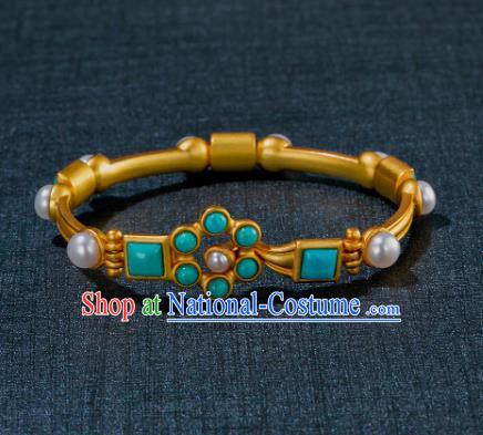 China Ancient Tang Dynasty Princess Bracelet Jewelry Traditional Handmade Hanfu Accessories Golden Bangle