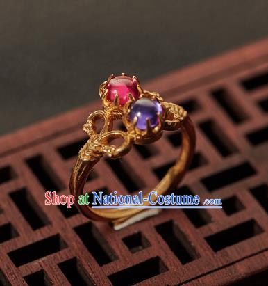 China Ancient Qing Dynasty Imperial Consort Ring Jewelry Traditional Handmade Gems Circlet Accessories