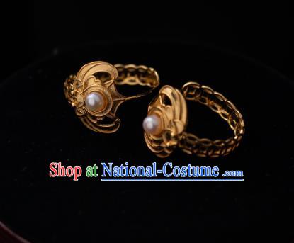 Chinese Traditional Qing Dynasty Empress Golden Bat Earrings Accessories Ancient Court Lady Pearls Ear Jewelry