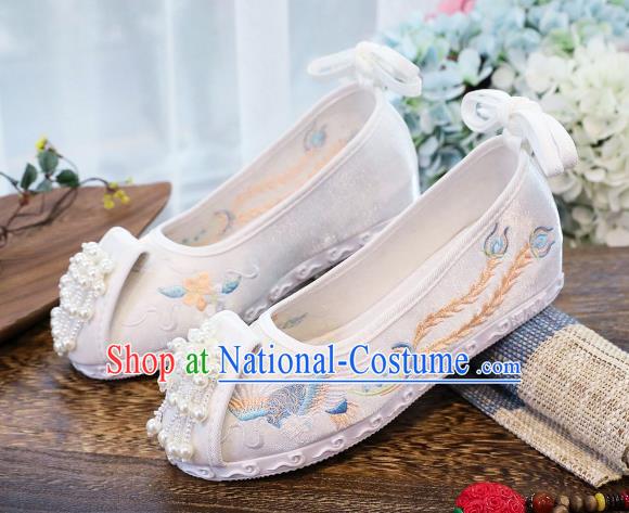 China Traditional Beads Tassel Shoes Hanfu Shoes Handmade National Shoes Embroidered Phoenix Shoes