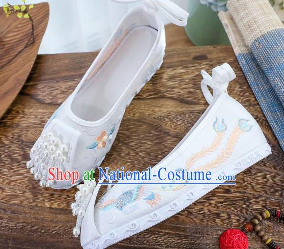 China Traditional Beads Tassel Shoes Hanfu Shoes Handmade National Shoes Embroidered Phoenix Shoes