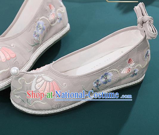 China Handmade National Grey Cloth Shoes Traditional Ming Dynasty Shoes Embroidered Butterfly Shoes Hanfu Bow Shoes