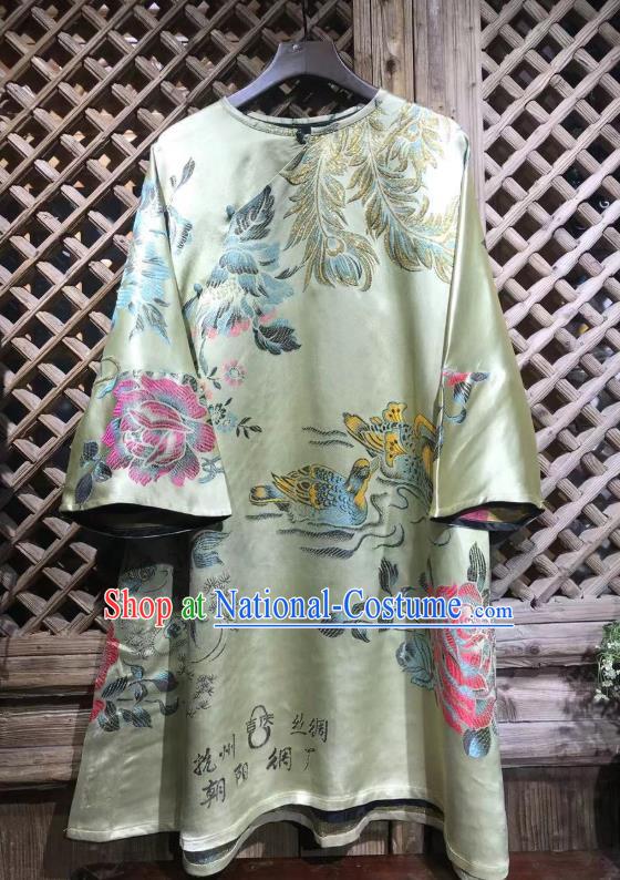 China Traditional Light Green Silk Shirt Tang Suit Costume National Upper Outer Garment