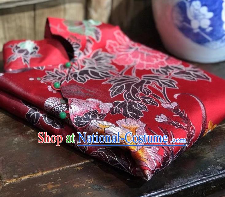 China Traditional Red Silk Jacket National Tang Suit Upper Outer Garment Classical Peacock Pattern Coat