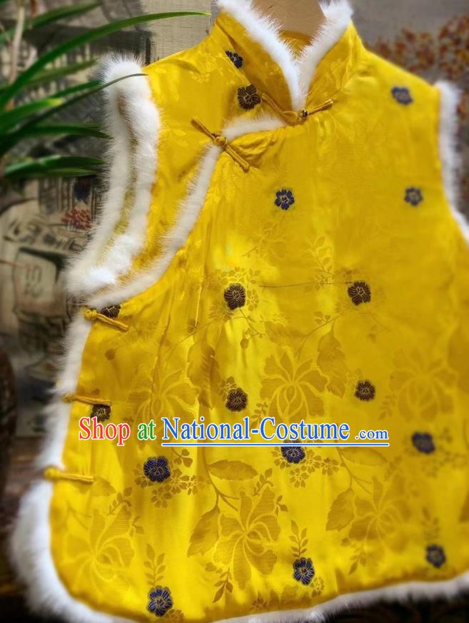 China Tang Suit Yellow Silk Waistcoat Winter Vest Women Clothing