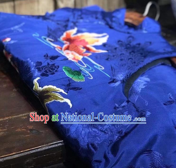 Republic of China Embroidered Peony Vest Clothing Tang Suit Royalblue Silk Waistcoat