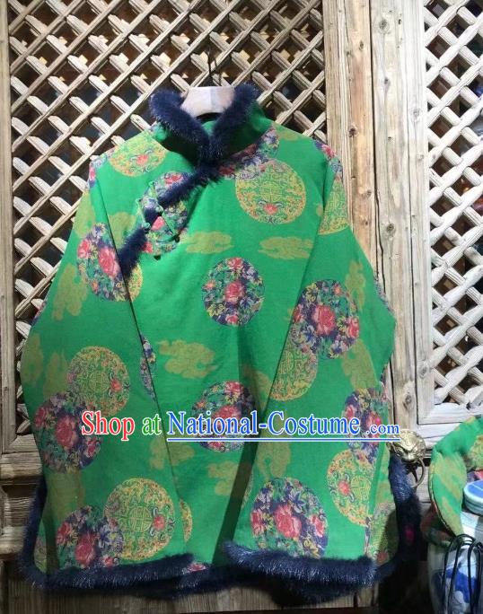 China Traditional Pattern Green Jacket Tang Suit Cotton Padded Coat National New Year Outer Garment