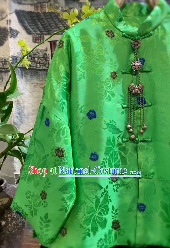 China Tang Suit Outwear Clothing Traditional Green Silk Jacket