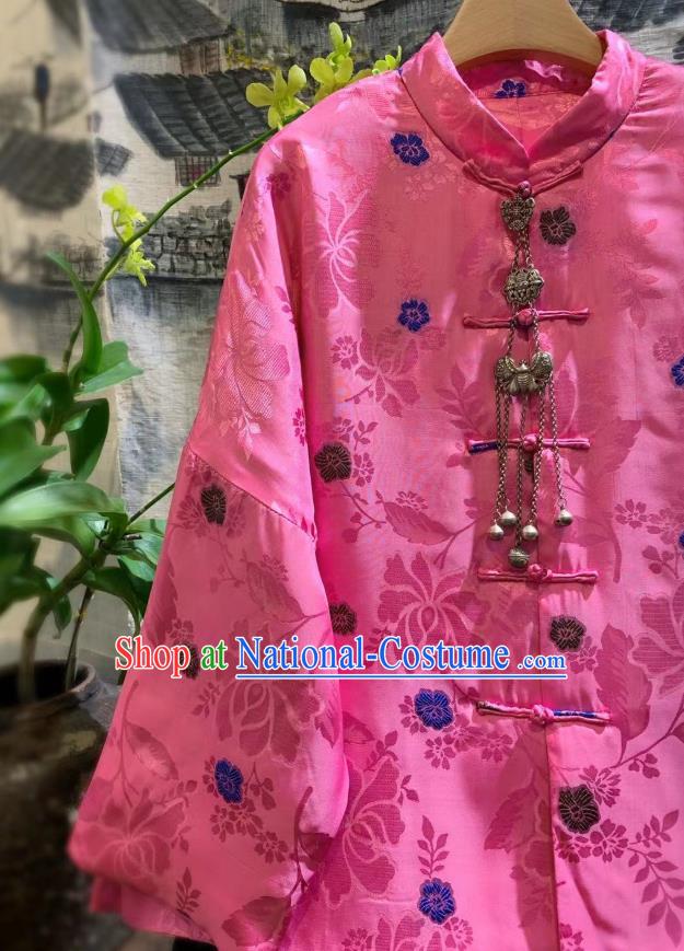 China Traditional Pink Silk Jacket Tang Suit Outwear Clothing