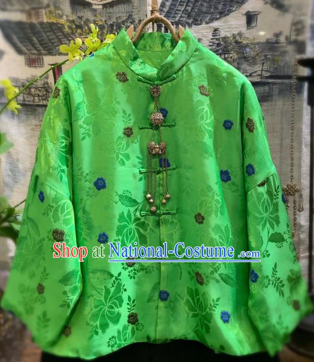 China Tang Suit Outwear Clothing Traditional Green Silk Jacket