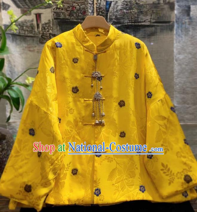 China Traditional Yellow Silk Jacket Tang Suit Outwear Coat Clothing