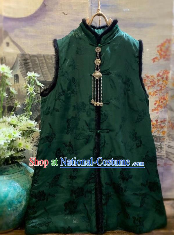 China Tang Suit Green Waistcoat National Butterfly Pattern Vest Women Upper Outer Garment Clothing