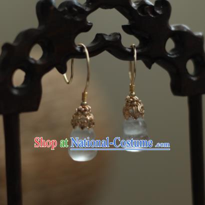 China Ancient Palace Lady Gourd Ear Jewelry Traditional Qing Dynasty Princess White Chalcedony Earrings