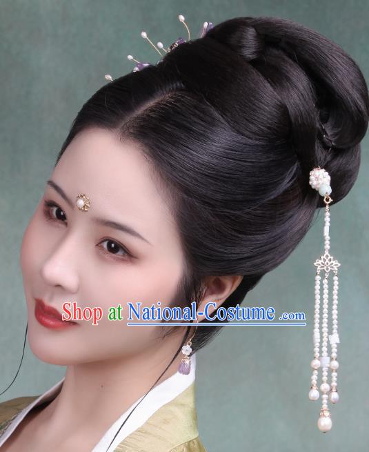 Chinese Handmade Song Dynasty Hairpin Traditional Hanfu Hair Accessories Ancient Empress Pearls Tassel Hair Stick