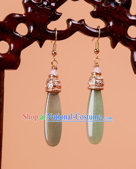 China Ancient Imperial Consort Jade Ear Jewelry Traditional Qing Dynasty Earrings