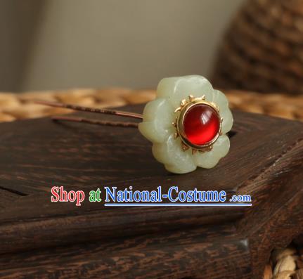 Chinese Traditional Hanfu Hair Accessories Ancient Princess Jade Plum Hair Stick Handmade Red Crystal Hairpin