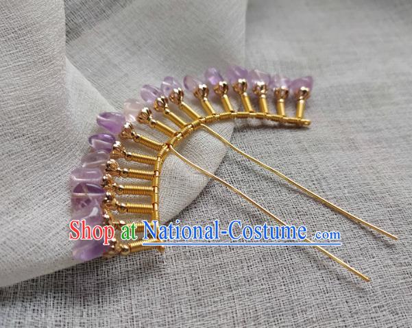 Chinese Handmade Amethyst Hairpin Traditional Ming Dynasty Hanfu Hair Accessories Ancient Princess Hair Comb