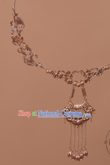 China Traditional Hanfu Golden Tassel Necklace Handmade Ancient Princess Necklet Accessories