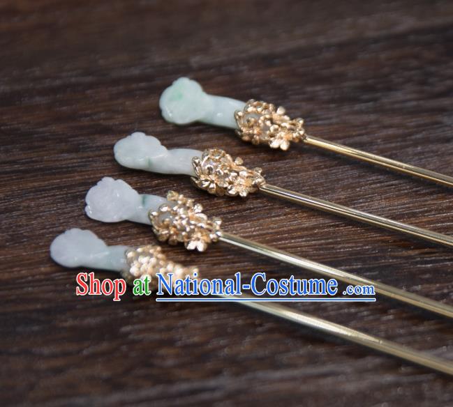 Chinese Handmade Jade Ruyi Hairpin Traditional Tang Dynasty Princess Golden Hair Stick