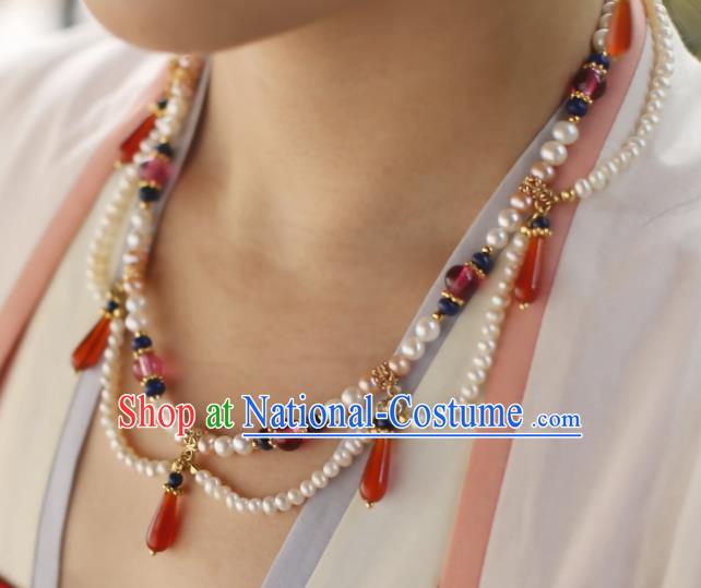 China Traditional Tang Dynasty Hanfu Necklace Accessories Handmade Ancient Princess Pearls Necklet