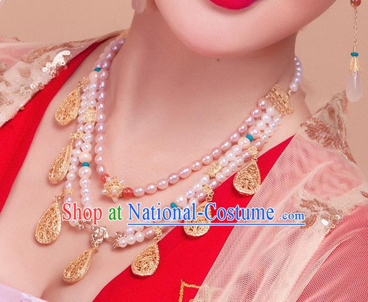 China Handmade Ancient Princess Pearls Necklet Accessories Traditional Tang Dynasty Hanfu Necklace