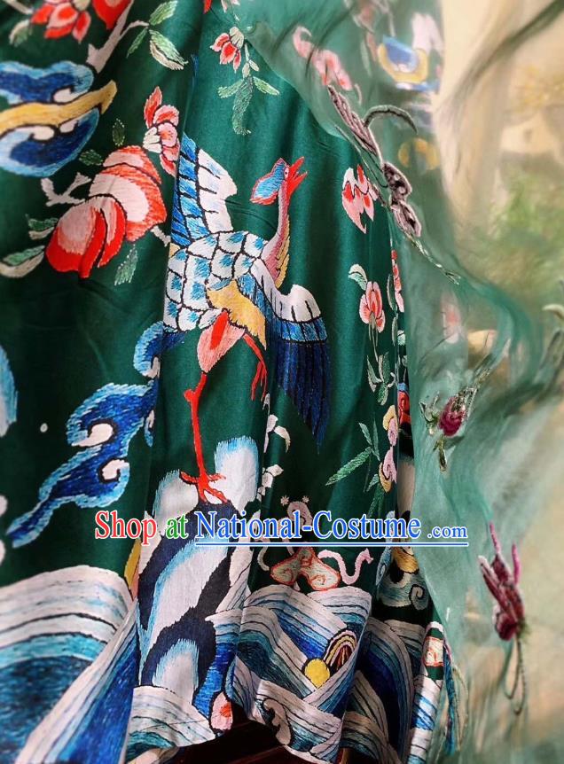 Chinese National Atrovirens Silk Qipao Dress Traditional Embroidered Butterfly Cheongsam Clothing