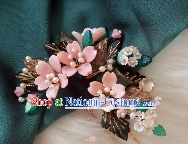 Chinese Handmade Cherry Blossom Hairpin Traditional Ming Dynasty Princess Shell Hair Stick