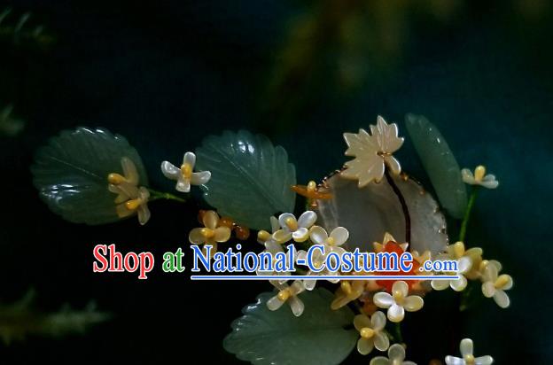 Chinese Handmade Osmanthus Hairpin Traditional Song Dynasty Princess Jade Hair Stick