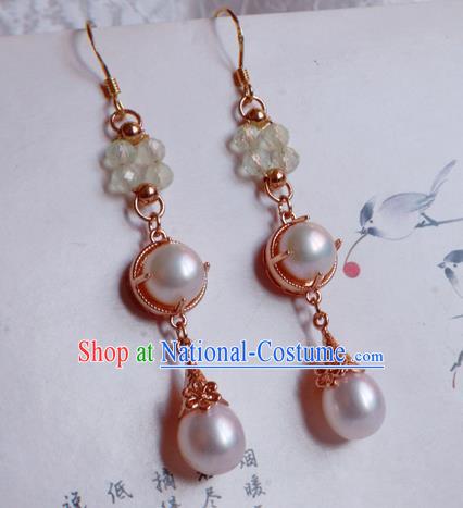 China Traditional Hanfu Pearls Earrings Ancient Ming Dynasty Princess Eardrop Jewelry