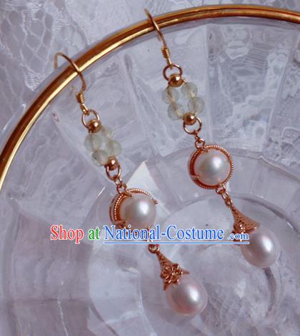 China Traditional Hanfu Pearls Earrings Ancient Ming Dynasty Princess Eardrop Jewelry