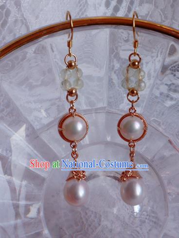 China Traditional Hanfu Pearls Earrings Ancient Ming Dynasty Princess Eardrop Jewelry