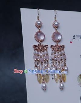 China Traditional Hanfu Shell Tassel Earrings Ancient Ming Dynasty Princess Butterfly Eardrop Jewelry