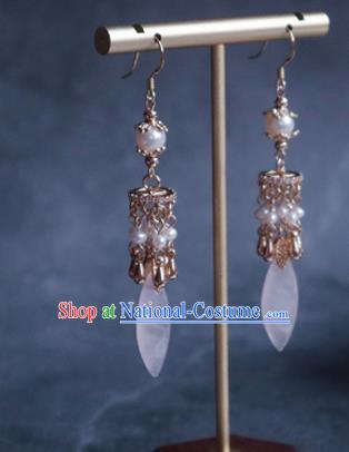 China Traditional Hanfu Pearls Earrings Ancient Ming Dynasty Court Golden Ear Jewelry