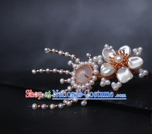 Chinese Handmade Shell Plum Hair Stick Traditional Ming Dynasty Princess Hair Claw