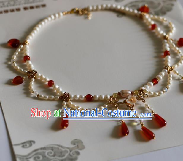 China Handmade Hanfu Necklet Jewelry Traditional Tang Dynasty Pearls Necklace Accessories