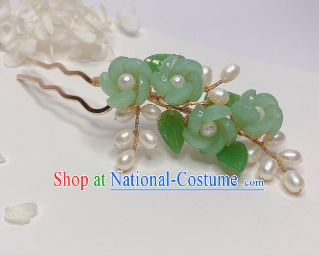 Chinese Ming Dynasty Princess Green Plum Blossom Hair Stick Handmade Traditional Hanfu Hairpin