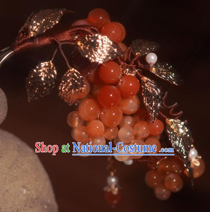 Chinese Song Dynasty Princess Grape Hair Stick Handmade Traditional Hanfu Agate Beads Hairpin