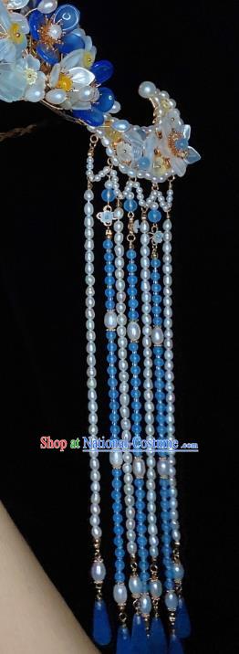 Chinese Handmade Pearls Tassel Hairpin Traditional Song Dynasty Princess Shell Hair Sticks