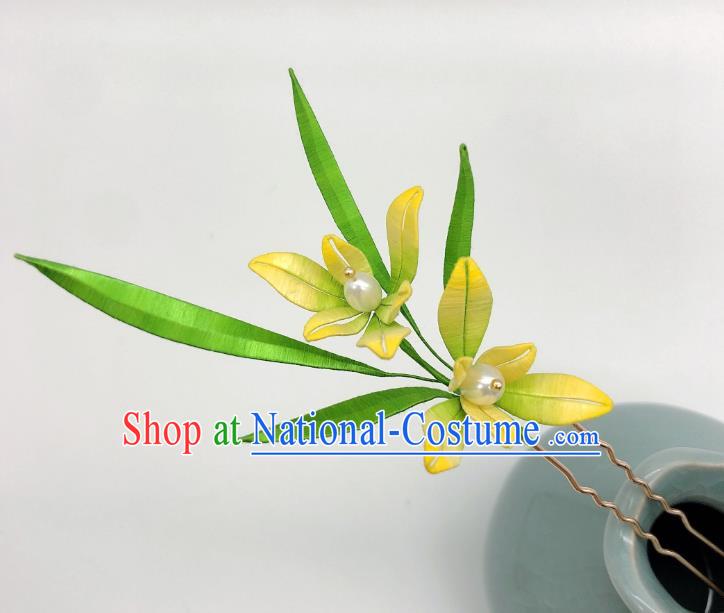 Chinese Traditional Song Dynasty Princess Hair Stick Handmade Silk Orchids Hairpin